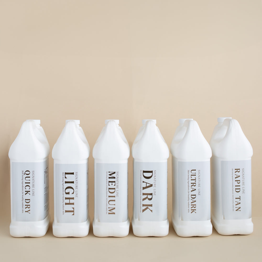 JMT Sunless Signature Line professional solutions: Quick Dry, Light, Medium, Dark, Ultra Dark and Rapid Tan