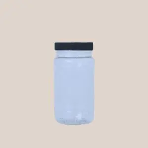 Clear jar with a black lid displayed.